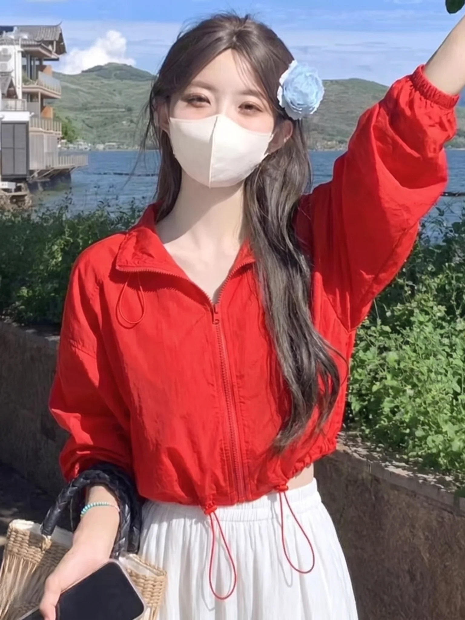 Red Sun Protection Clothing Drawstring Waist Short Loose Casual Thin Top Stand Collar Hooded High Waist Long Sleeve Zipper
Red Sun Protection Clothing Drawstring Waist Short Loose Casual Thin Top Stand Collar Hooded High Waist Long Sleeve Zipper