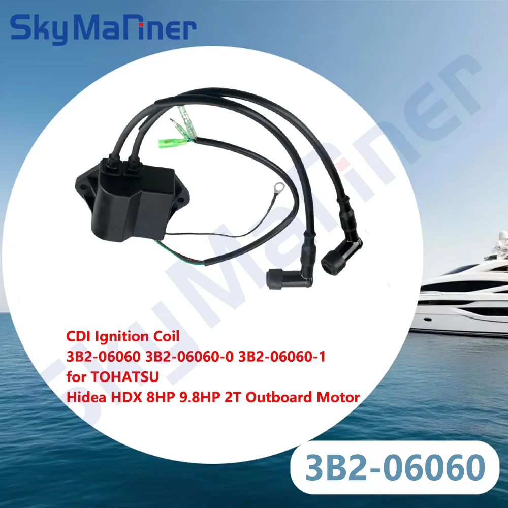 CDI Ignition Coil 3B2-06060 3B2-06060-0 3B2-06060-1 For TOHATSU Hidea HDX 8 Horsepower 9.8 Horsepower 2 Stroke Outboard Motor
CDI Ignition Coil 3B2-06060 3B2-06060-0 3B2-06060-1 For TOHATSU Hidea HDX 8 Horsepower 9.8 Horsepower 2 Stroke Outboard Motor