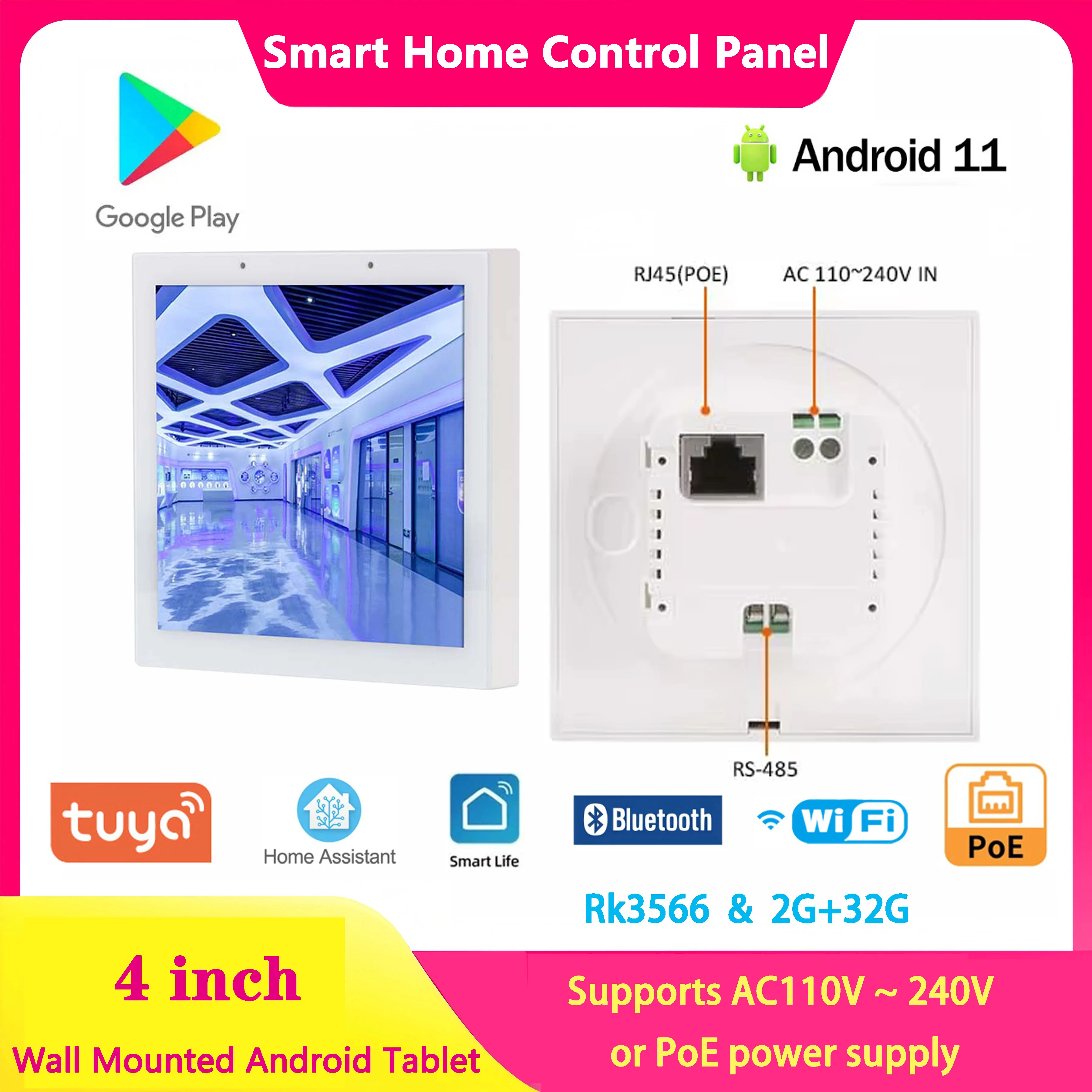 New white Android 11 POE touch screen 4 inch smart home control panel supports AC110V~240V power supply wall mount installation
New white Android 11 POE touch screen 4 inch smart home control panel supports AC110V~240V power supply wall mount installation