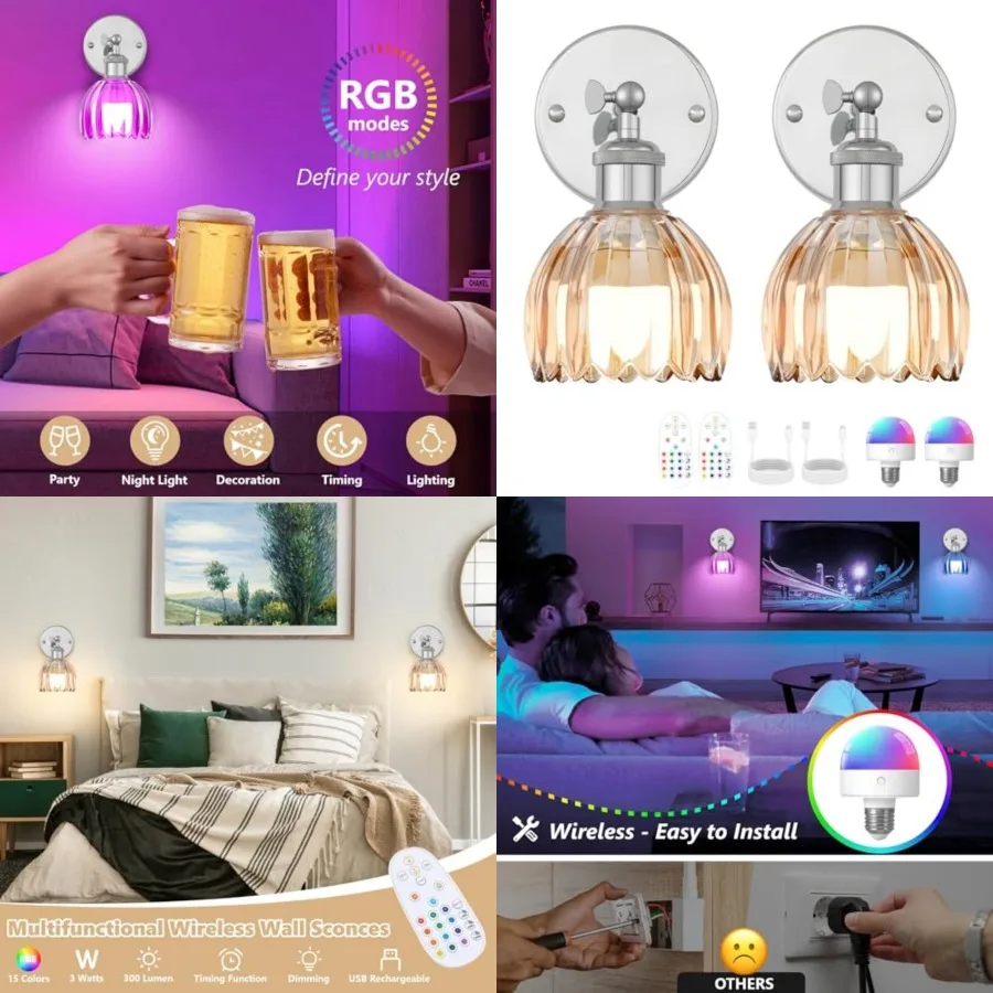 Vintage Battery Operated Wall Sconce, Amber Tulip Glass Lampshade Wireless Rechargeable Battery Powered LED Wall Light with Rem
Vintage Battery Operated Wall Sconce, Amber Tulip Glass Lampshade Wireless Rechargeable Battery Powered LED Wall Light with Rem