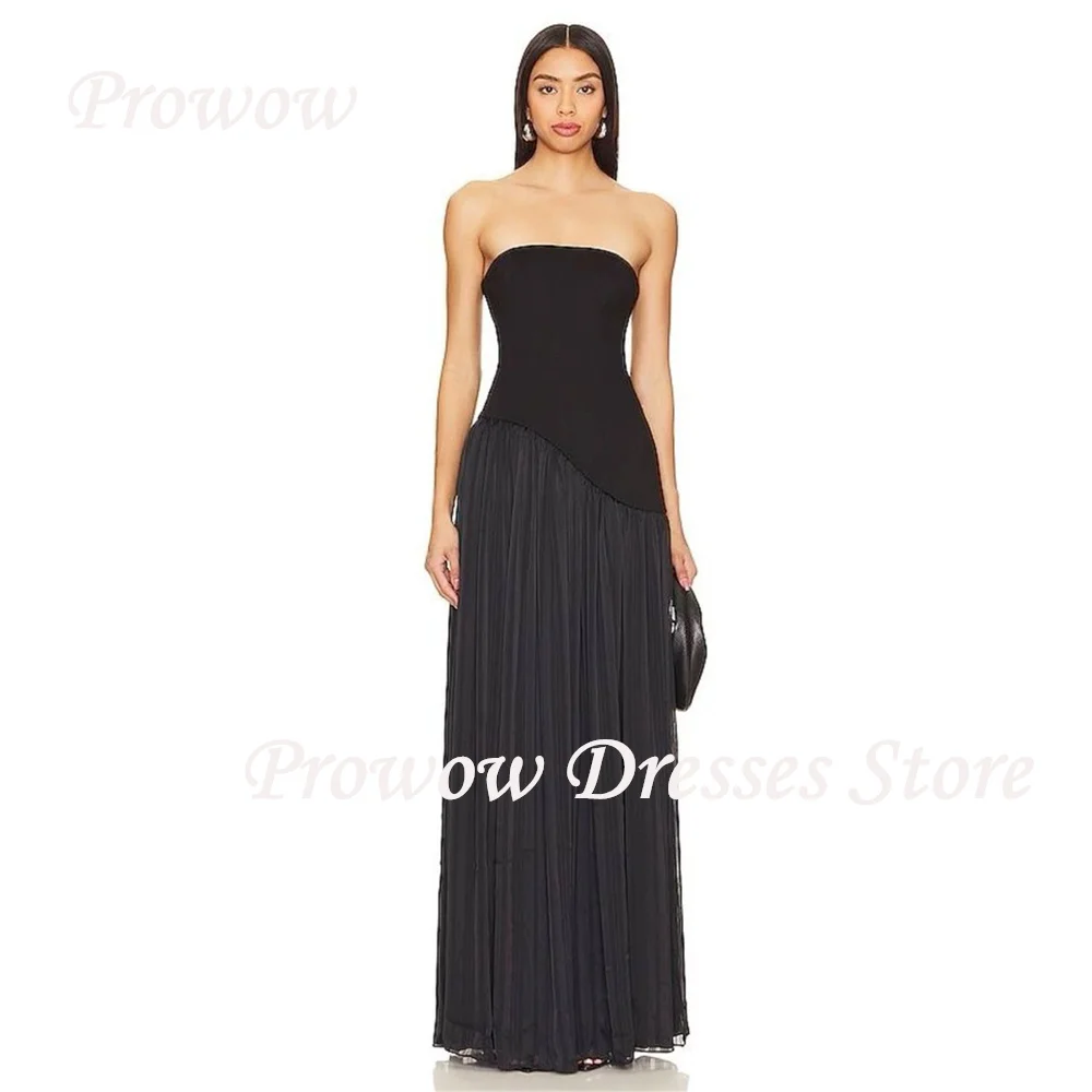 Prowow Modern Black Evening Dresses Strapless Chiffon A Line Wedding Party Gowns Floor Length Sleeveless Free Customized
Prowow Modern Black Evening Dresses Strapless Chiffon A Line Wedding Party Gowns Floor Length Sleeveless Free Customized