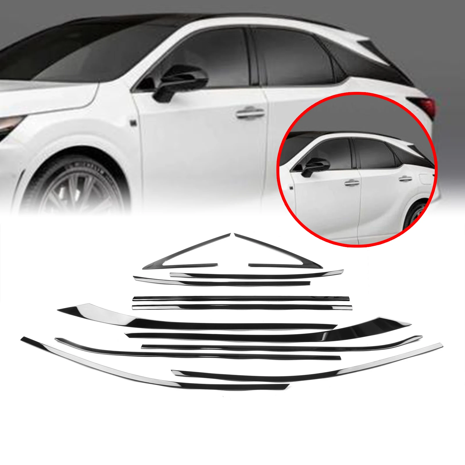 Exterior Window Frame Trim Strip Gloss Black Door Seal Weatherstrip Cover Kit For Lexus RX RX350 RX350h RX450h RX500h 2022-2025
Exterior Window Frame Trim Strip Gloss Black Door Seal Weatherstrip Cover Kit For Lexus RX RX350 RX350h RX450h RX500h 2022-2025