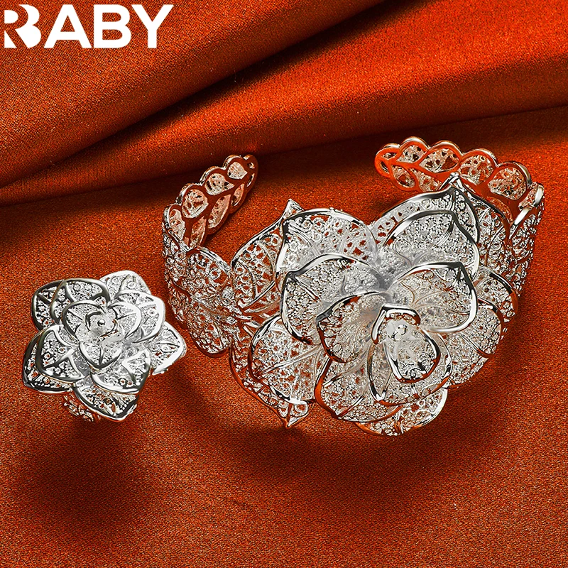 925 Sterling Silver Camellia Flower Bangle Bracelet Rings For Women Jewelry Set Fashion Wedding Party Elegant Charm Accessories
925 Sterling Silver Camellia Flower Bangle Bracelet Rings For Women Jewelry Set Fashion Wedding Party Elegant Charm Accessories