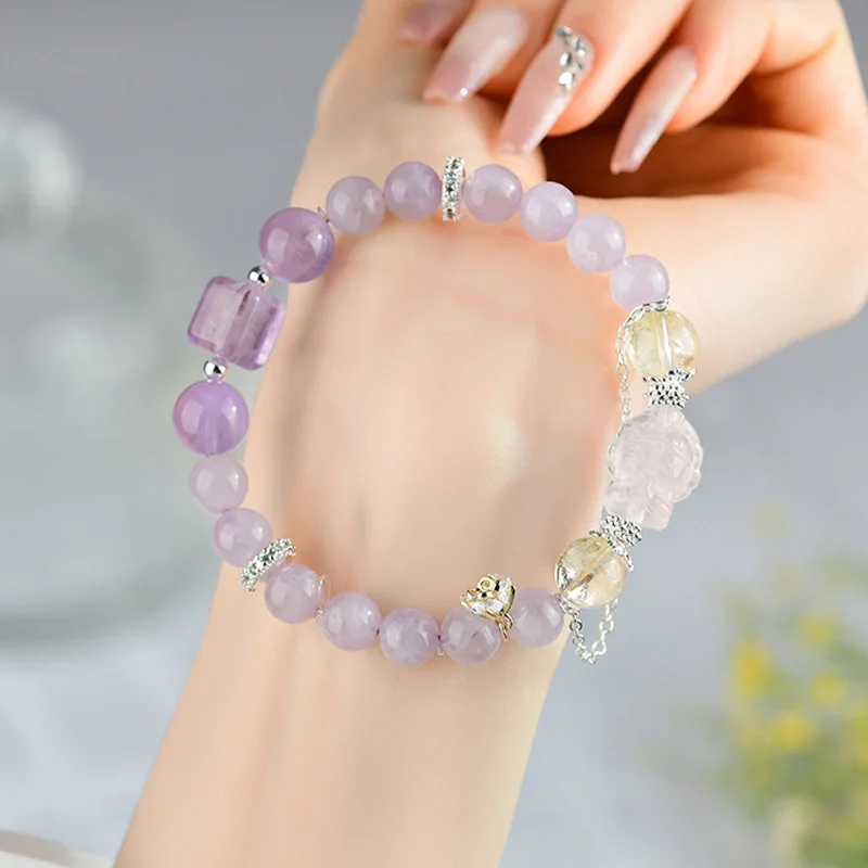 Natural Lavender Amethyst Bracelet Pink Quartz Cartoon Thousand- Guanyin Temple Hand String Jewelry
Natural Lavender Amethyst Bracelet Pink Quartz Cartoon Thousand- Guanyin Temple Hand String Jewelry