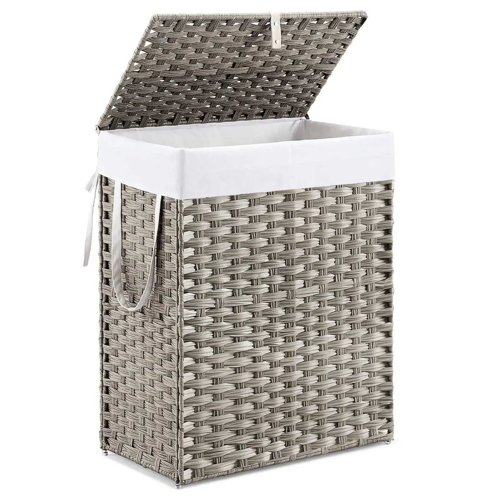 Gray Woven Rattan Laundry Hamper With Lid, 110L Capacity, Removable White Liner, Steel Frame, Foldable Design, Dual Handles
Gray Woven Rattan Laundry Hamper With Lid, 110L Capacity, Removable White Liner, Steel Frame, Foldable Design, Dual Handles
