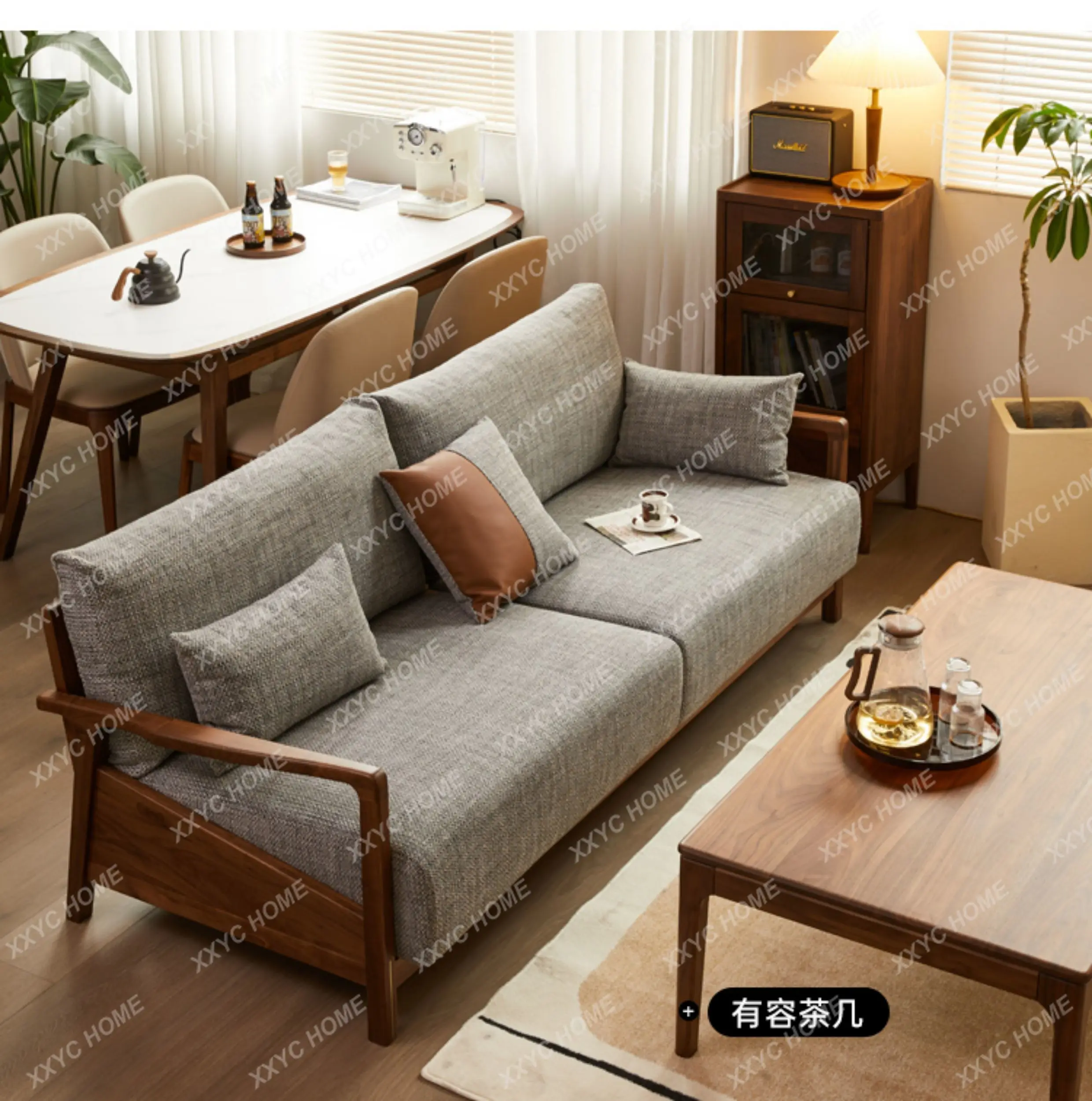 Solid wood sofa, fabric small apartment sofa, living room furniture is simple and modern
Solid wood sofa, fabric small apartment sofa, living room furniture is simple and modern