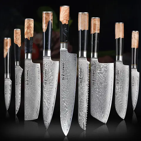 TURWHO 1PC Damascus Kitchen Chef Knife High Carbon Steel Cleaver Bread Paring Boning Utility Knives Cooking Tools with Gift Box