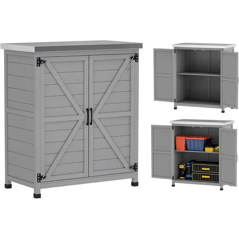 Outdoor Storage Cabinet, Wooden Tool Storage Box with Metal Tabletop and Shelves, Potting Bench Table with Double Door Patio, Ga
Outdoor Storage Cabinet, Wooden Tool Storage Box with Metal Tabletop and Shelves, Potting Bench Table with Double Door Patio, Ga