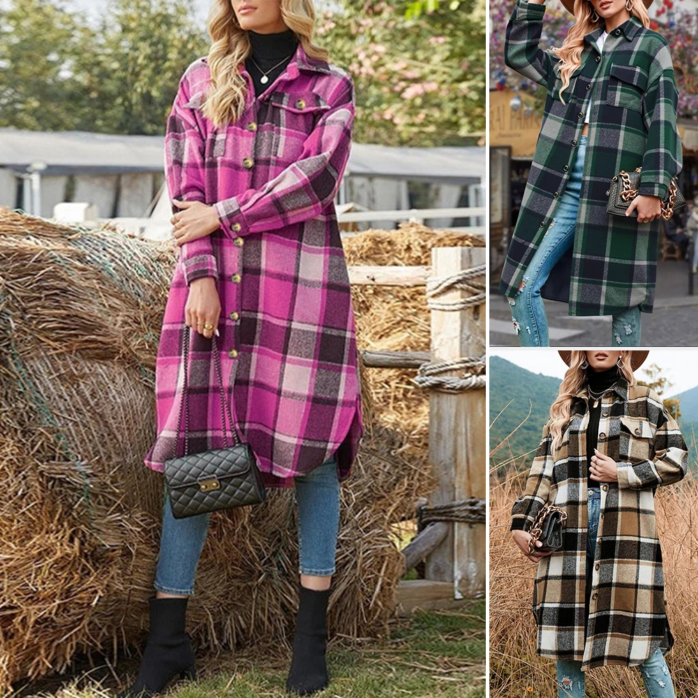 Women's Coats Autumn Winter Comfortable Fashion Casual Daily Basic Plaid Long Sleeve Single Breasted Loose Fit Coat
Women's Coats Autumn Winter Comfortable Fashion Casual Daily Basic Plaid Long Sleeve Single Breasted Loose Fit Coat