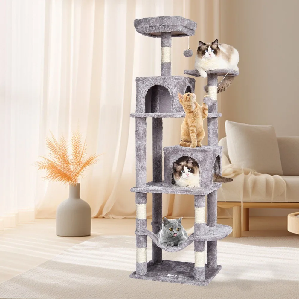 63" Tower for Indoor Cats with Cat Condos Scratching Post, The Cat Tower Features 2 Spacious Cats Condos, Indoor Cats Tower
63" Tower for Indoor Cats with Cat Condos Scratching Post, The Cat Tower Features 2 Spacious Cats Condos, Indoor Cats Tower