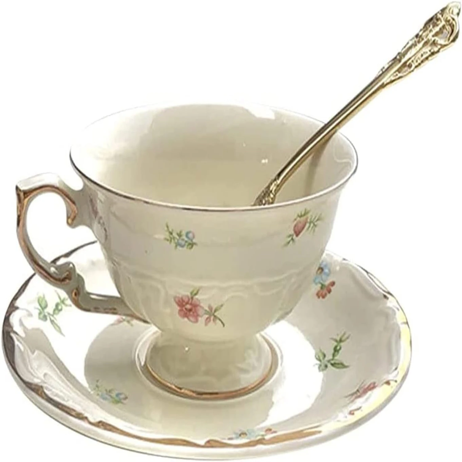 Vintage Floral Ceramic Tea Cup Set with Saucer and Spoon - White Porcelain Coffee Elegant 6.8 Oz Mug
Vintage Floral Ceramic Tea Cup Set with Saucer and Spoon - White Porcelain Coffee Elegant 6.8 Oz Mug