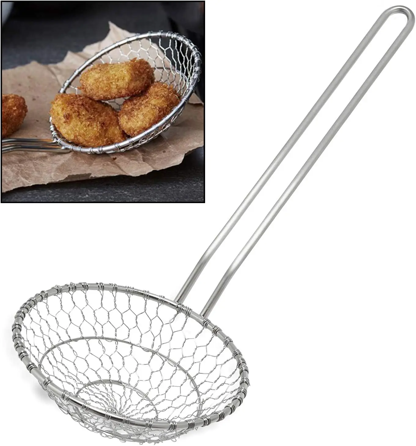 Stainless Steel Kitchen Spider Strainer Skimmer Ladle Food Dumpling Noodle Strainer for Pasta Spaghetti Noodles and Frying, 5 inches
Stainless Steel Kitchen Spider Strainer Skimmer Ladle Food Dumpling Noodle Strainer for Pasta Spaghetti Noodles and Frying, 5 inches