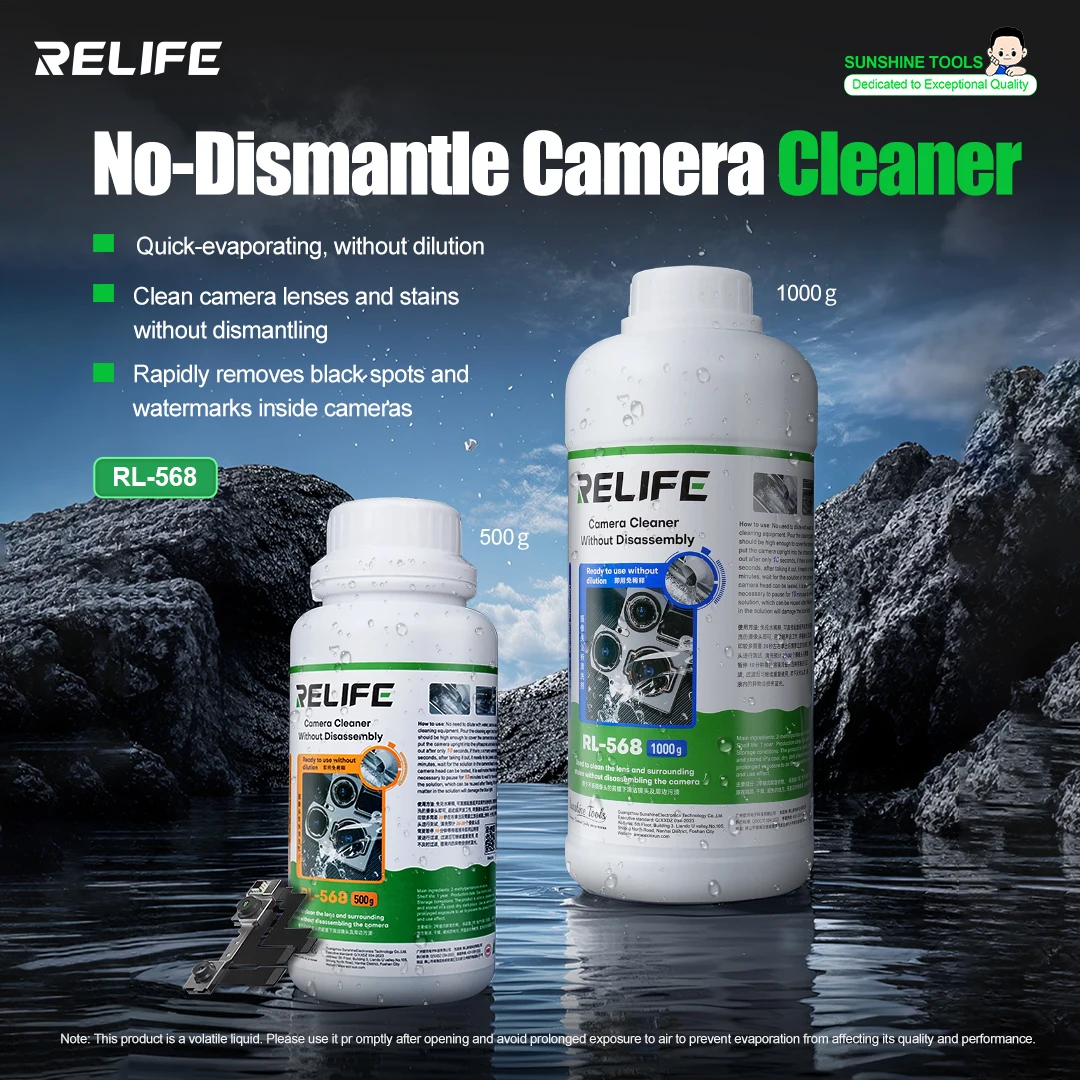RELIFE RL-568 Camera Lens Cleaning Solution 500g/1000g for Phone Repair Ultrasonic Clean Black Spots Watermarks No Dismantle
RELIFE RL-568 Camera Lens Cleaning Solution 500g/1000g for Phone Repair Ultrasonic Clean Black Spots Watermarks No Dismantle