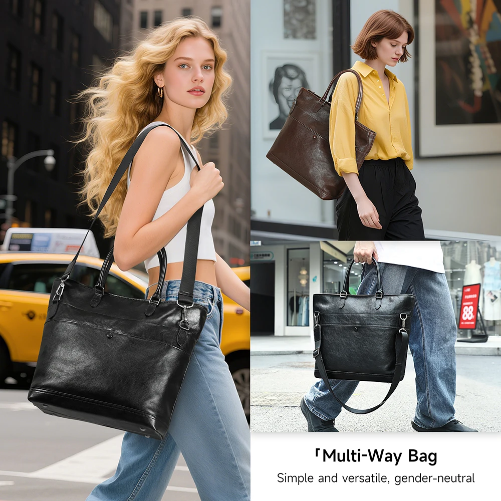 Unisex Genuine Leather Tote Bag, 14 Inch Laptop Business Shoulder Bag with Detachable Strap
Unisex Genuine Leather Tote Bag, 14 Inch Laptop Business Shoulder Bag with Detachable Strap