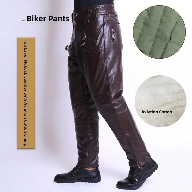 Men's Pilot Leather Pants Thiened Fce Lined Loose Fit Winter Motorcycle Biker Trousers Casual Busin Sle Long Pants
Men's Pilot Leather Pants Thiened Fce Lined Loose Fit Winter Motorcycle Biker Trousers Casual Busin Sle Long Pants