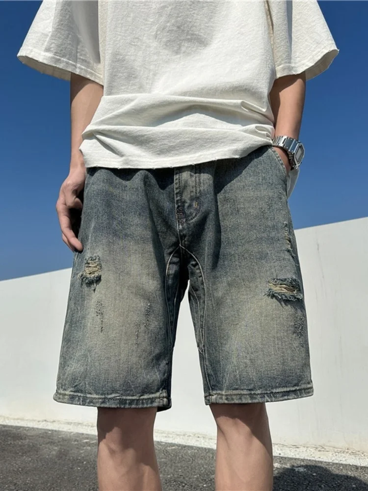 Ripped Denim orts Men's Summer Thin Faion Loose Casual Straight Leg Vintage American Poor Five-Point Pants Jeans orts
Ripped Denim orts Men's Summer Thin Faion Loose Casual Straight Leg Vintage American Poor Five-Point Pants Jeans orts