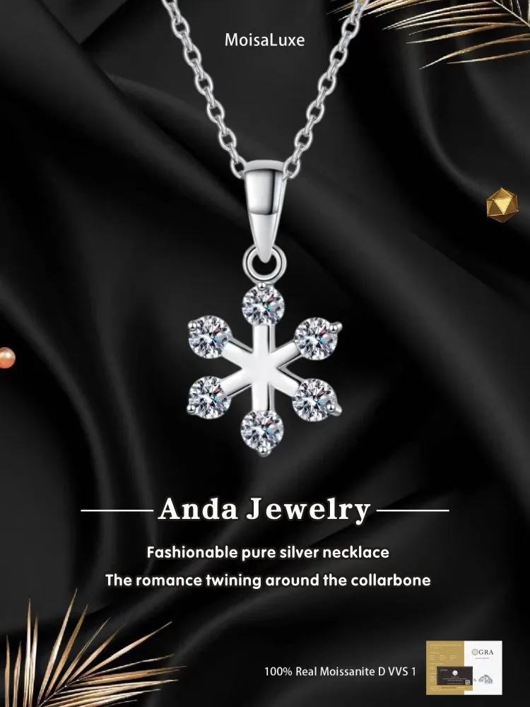 Moissanite Plata Sterling 925 Silver Fashion Minimalism Snowflake Pendant Necklace GRA Certified
Moissanite Plata Sterling 925 Silver Fashion Minimalism Snowflake Pendant Necklace GRA Certified