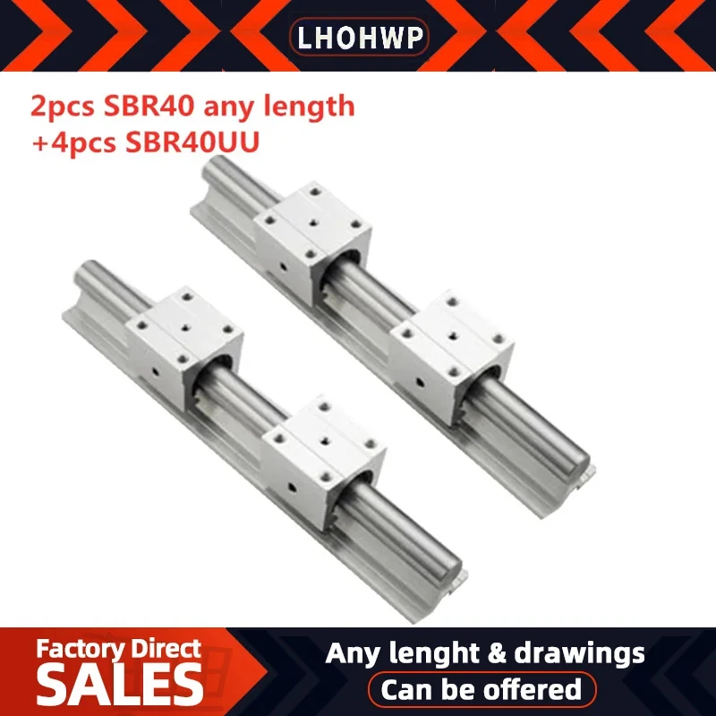 SBR Linear Rail 2pcs SBR40 Linear Rail Any Length Guide Rail + 4pcs SBR40UU Slide Block For Cnc
SBR Linear Rail 2pcs SBR40 Linear Rail Any Length Guide Rail + 4pcs SBR40UU Slide Block For Cnc