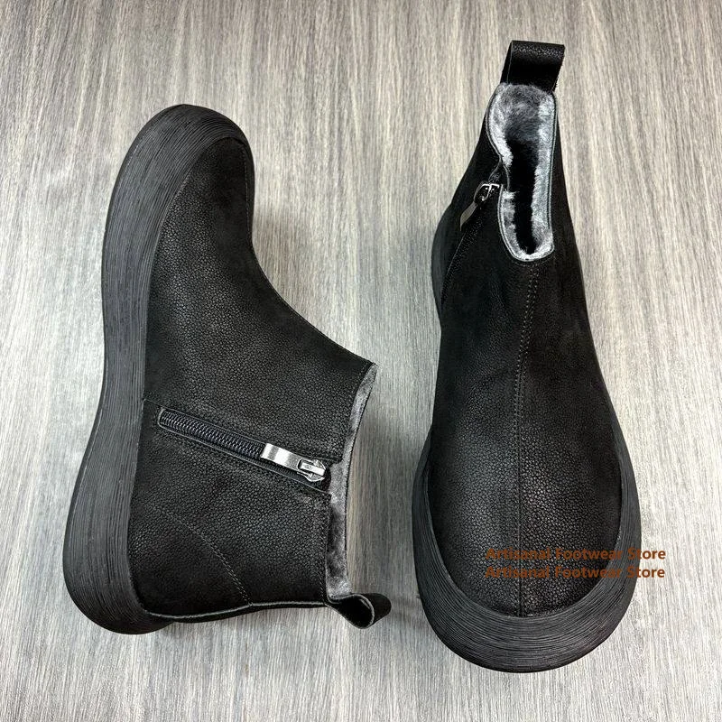 Black Leather Snow Boots Mid-Top Side Zipper Men's Ankle Booties Round Toe Soft Leather Soft-Soled Genuine Leather Men's Boots
Black Leather Snow Boots Mid-Top Side Zipper Men's Ankle Booties Round Toe Soft Leather Soft-Soled Genuine Leather Men's Boots