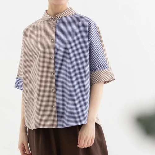 Japanese Style Short Shirt Versatile Doll Collar Patchwork Stripe Letter Embroidery Cotton Loose Fit Women's Shirt
Japanese Style Short Shirt Versatile Doll Collar Patchwork Stripe Letter Embroidery Cotton Loose Fit Women's Shirt