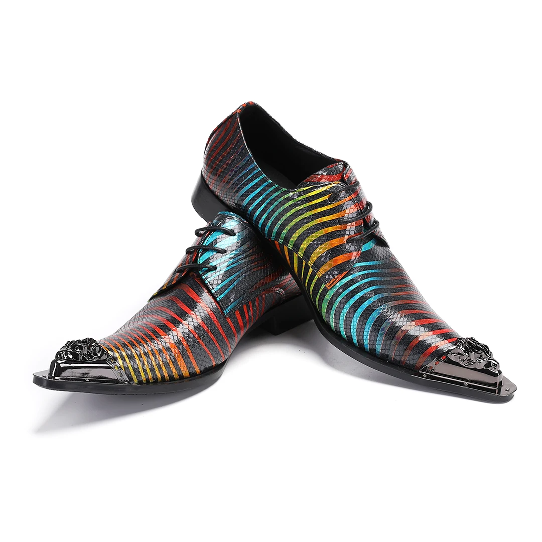 Striped Mixed Color Oxford Shoes For Men Lace Up Iron Pointed Toe Genuine Leather High Quality Men Party Wedding Stage Shoes
Striped Mixed Color Oxford Shoes For Men Lace Up Iron Pointed Toe Genuine Leather High Quality Men Party Wedding Stage Shoes