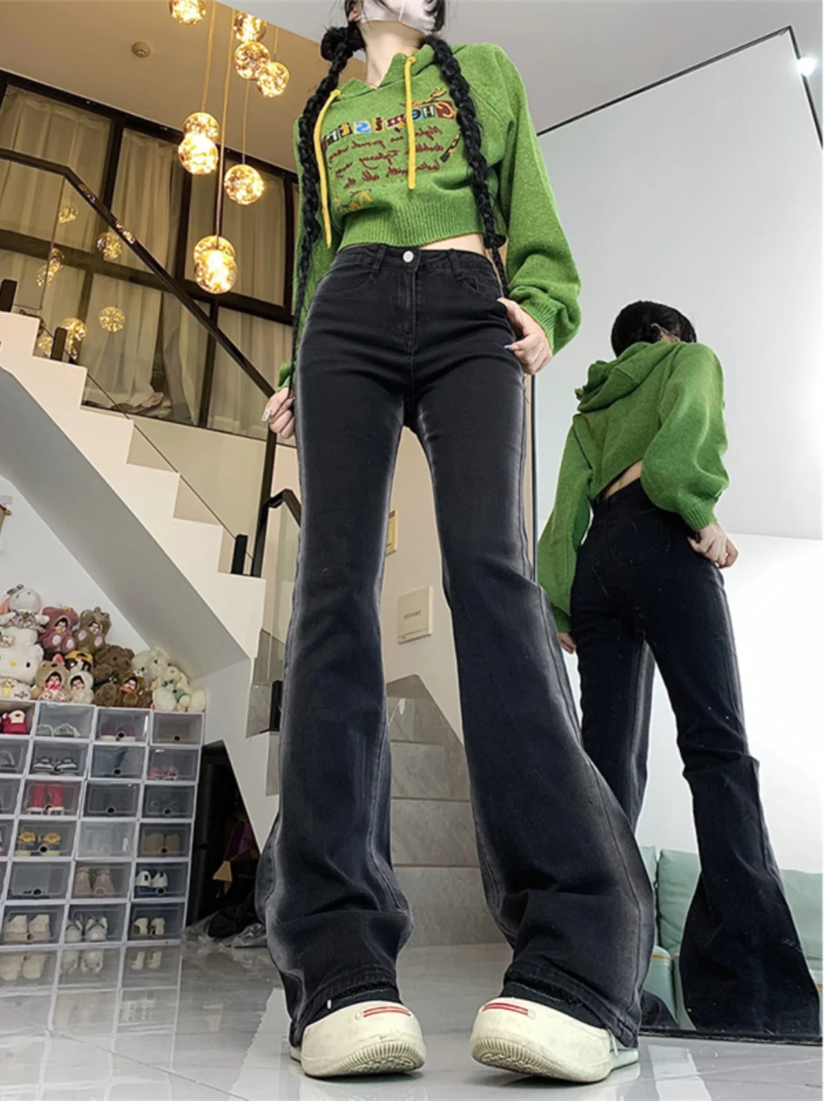 Джинсы Bootcut с высокой талией больших размеров, женские джинсовые брюки для похудения, осенние новые расклешенные брюки с высокой талией для больших размеров
Джинсы Bootcut с высокой талией больших размеров, женские джинсовые брюки для похудения, осенние новые расклешенные брюки с высокой талией для больших размеров