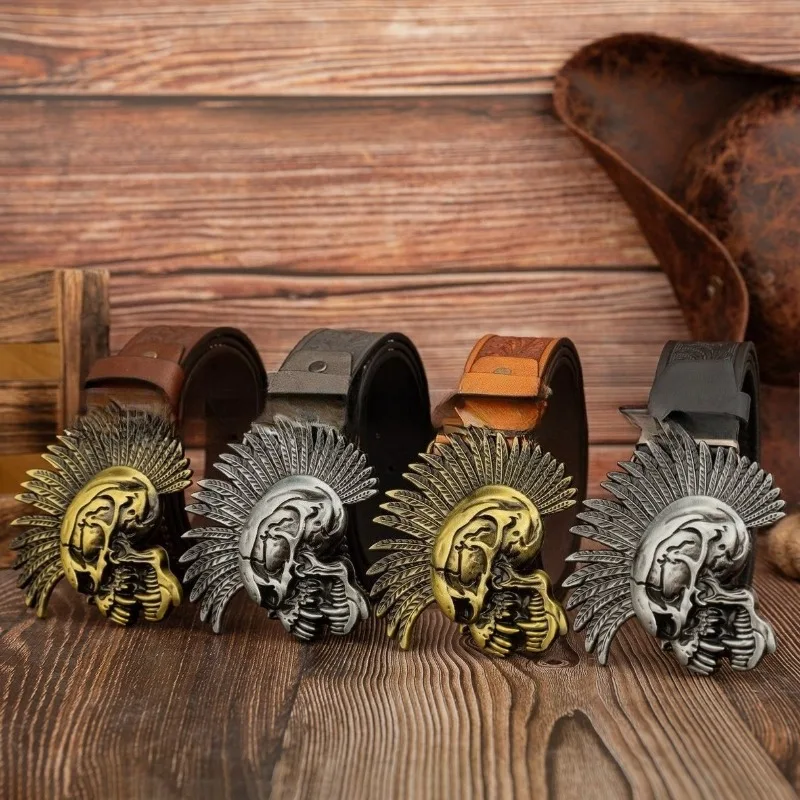 Cross-border retro punk feather burr head skull buckle western denim PU leather belt
Cross-border retro punk feather burr head skull buckle western denim PU leather belt