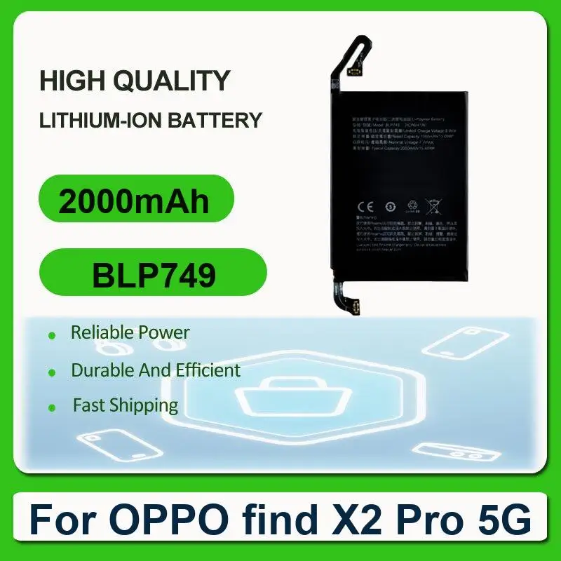 Replacement Mobile Phone Battery For OPPO find X2 Pro X2Pro 5G BLP749 2000mAh
Replacement Mobile Phone Battery For OPPO find X2 Pro X2Pro 5G BLP749 2000mAh