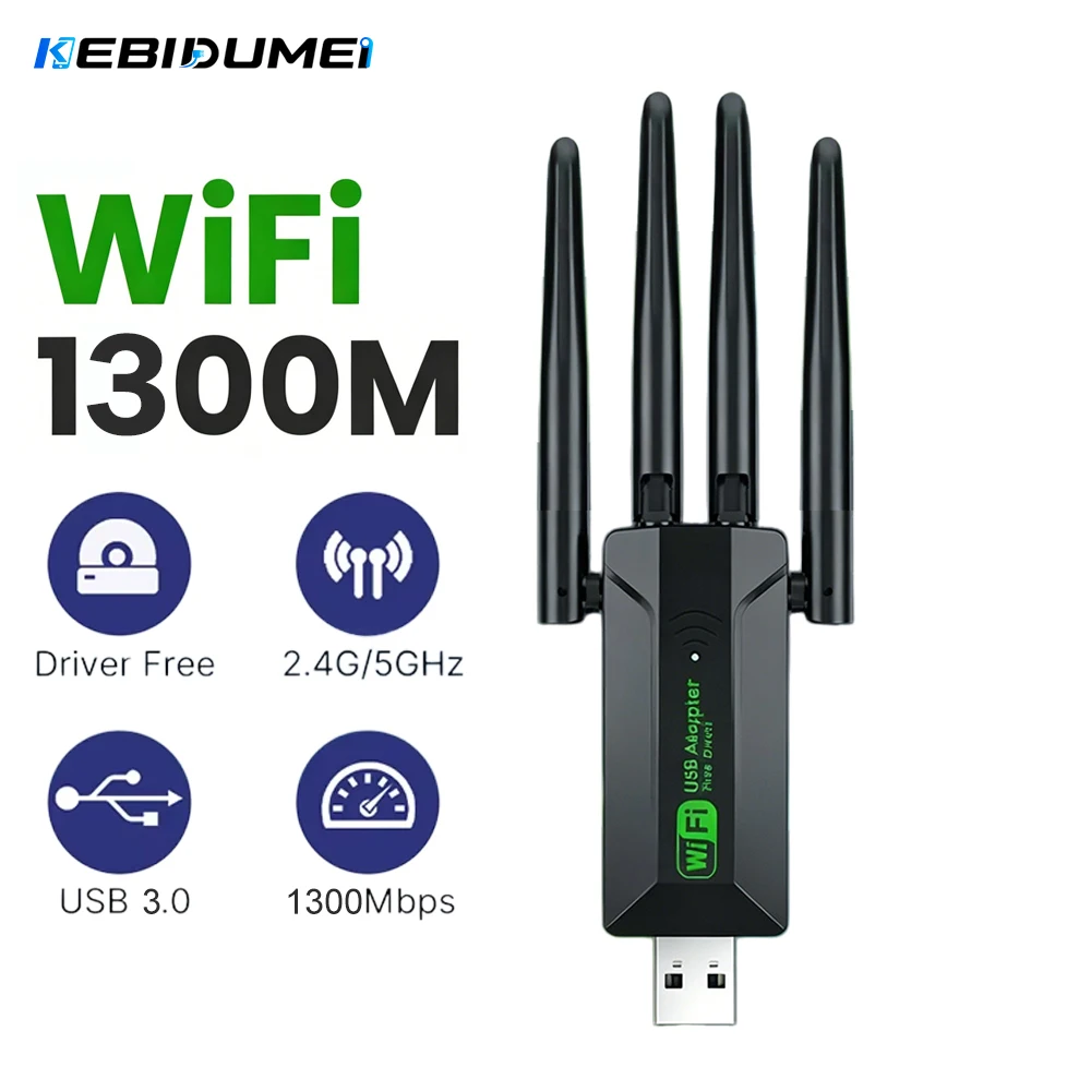KEBIDUMEI 1300Mbps WiFi USB Adapter Dual Band 2.4G/5Ghz WiFi Dongle USB3.0 4-Antennas Wireless Receiver Driver Free WIN 10 11
KEBIDUMEI 1300Mbps WiFi USB Adapter Dual Band 2.4G/5Ghz WiFi Dongle USB3.0 4-Antennas Wireless Receiver Driver Free WIN 10 11