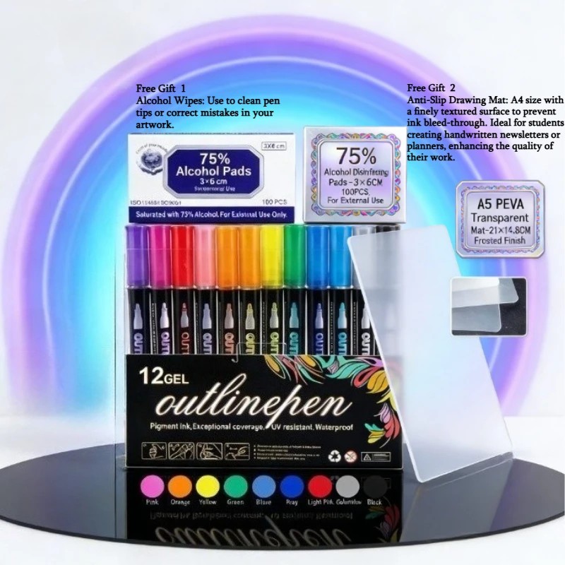 Набор из 12 двухсторонних контурных маркеров с блестками для акварельной живописи (в комплекте 1 коробка спиртовых салфеток + нескользящий коврик для рисования)
Набор из 12 двухсторонних контурных маркеров с блестками для акварельной живописи (в комплекте 1 коробка спиртовых салфеток + нескользящий коврик для рисования)