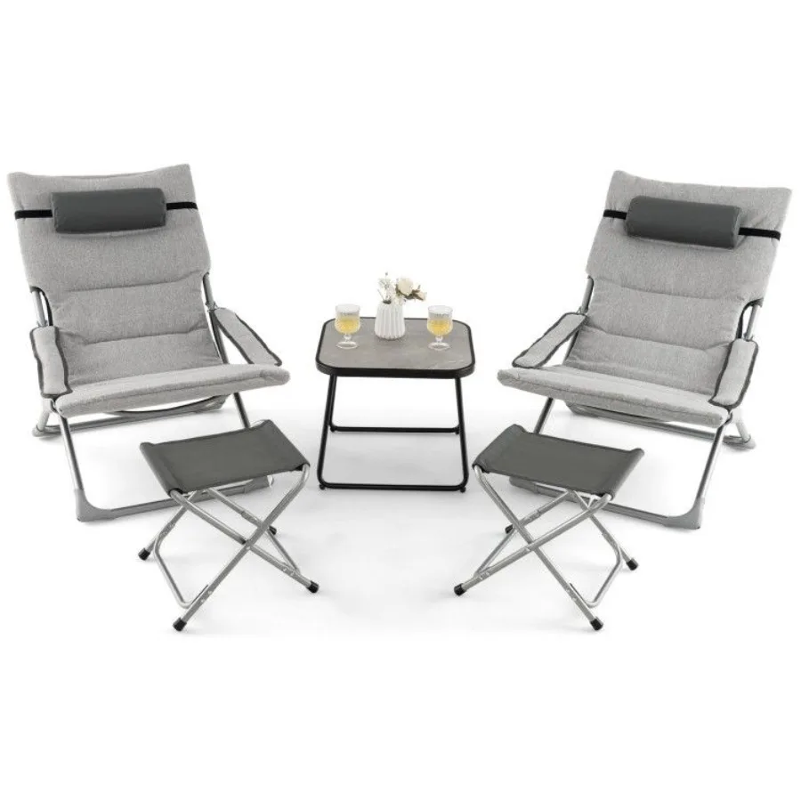 5Piece Patio Sling Chair Set Folding Lounge Chairs with Footrests and Coffee Table
5Piece Patio Sling Chair Set Folding Lounge Chairs with Footrests and Coffee Table