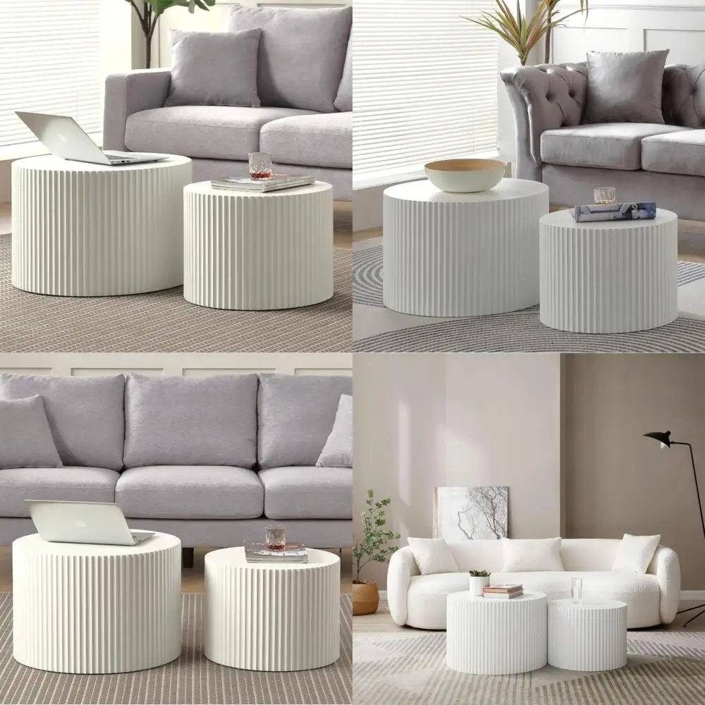 Modern Nesting Coffee Table Set for Living Room - 2 Wooden Round Side Tables
Modern Nesting Coffee Table Set for Living Room - 2 Wooden Round Side Tables