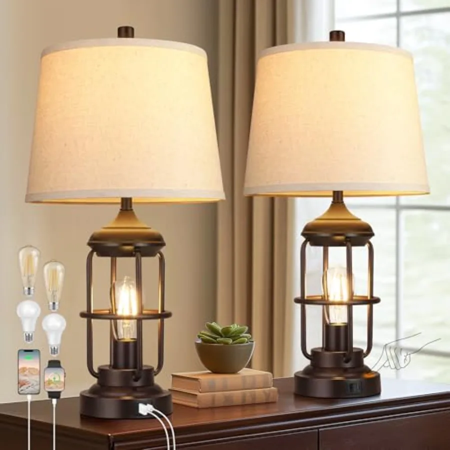 Table Lamp for Bedroom Set of 2 with USB A+C Ports, Farmhouse Bedside Lamp with Night Light, 3-Way Dimmable Touch Control, Rust
Table Lamp for Bedroom Set of 2 with USB A+C Ports, Farmhouse Bedside Lamp with Night Light, 3-Way Dimmable Touch Control, Rust