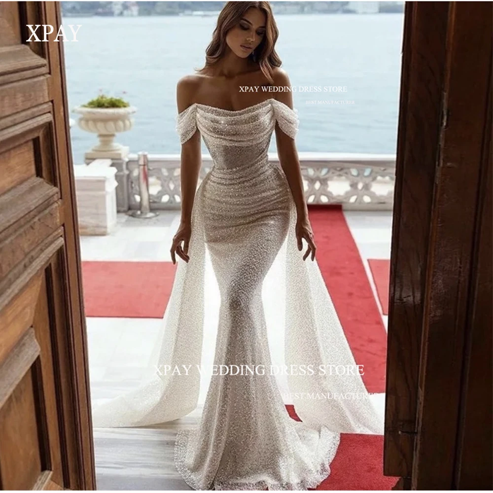XPAY Sexy Glitter Mermaid Wedding Dresses Off the Shoulder Sleeves Detachable Train Glitter Bridal Gowns Dubai Arabic Women
XPAY Sexy Glitter Mermaid Wedding Dresses Off the Shoulder Sleeves Detachable Train Glitter Bridal Gowns Dubai Arabic Women