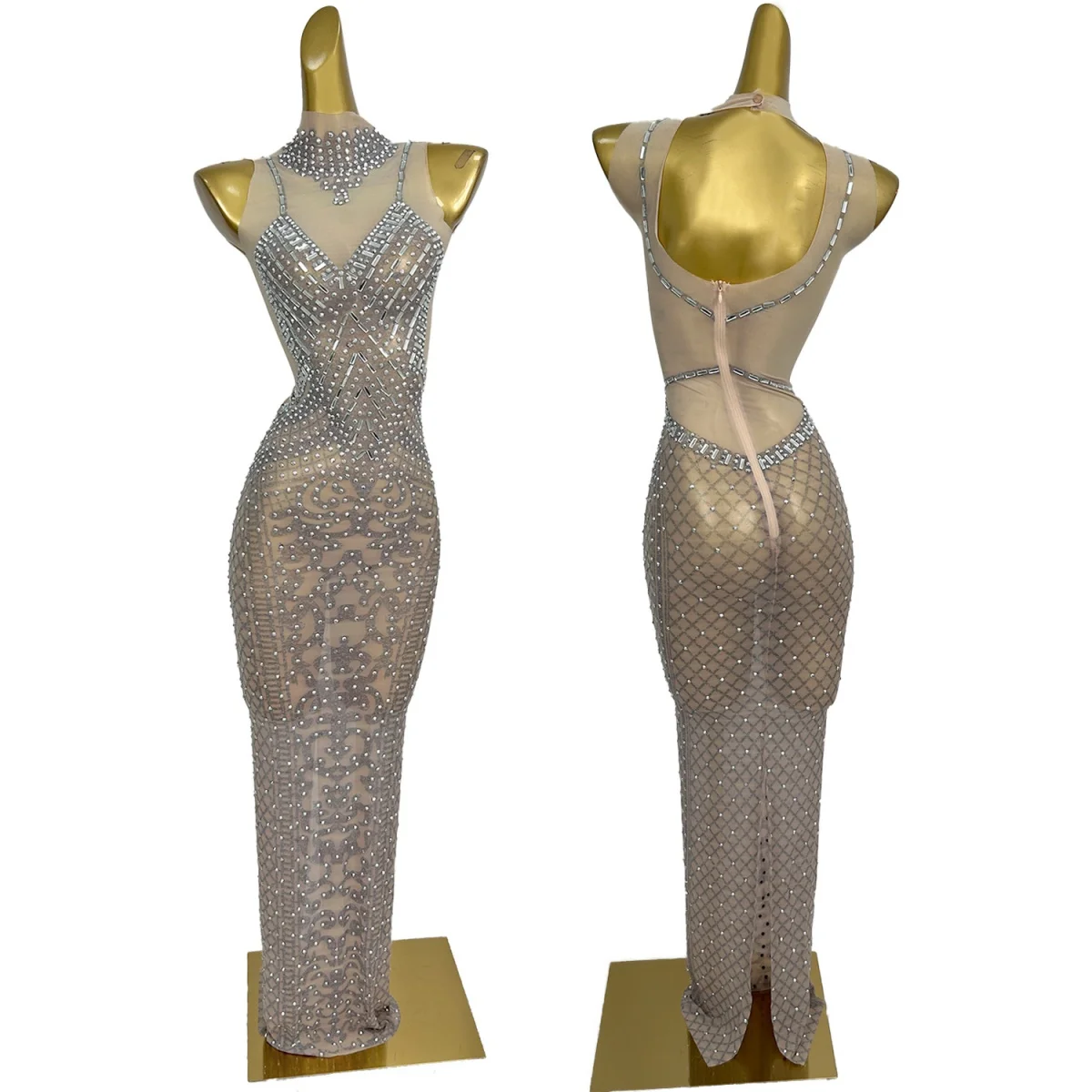 Sparkly Rhinestone Mesh See Through Long Dress Nightclub Party Stage Performance Wear Sexy Women Tight Fitting Sleeveless Dress
Sparkly Rhinestone Mesh See Through Long Dress Nightclub Party Stage Performance Wear Sexy Women Tight Fitting Sleeveless Dress