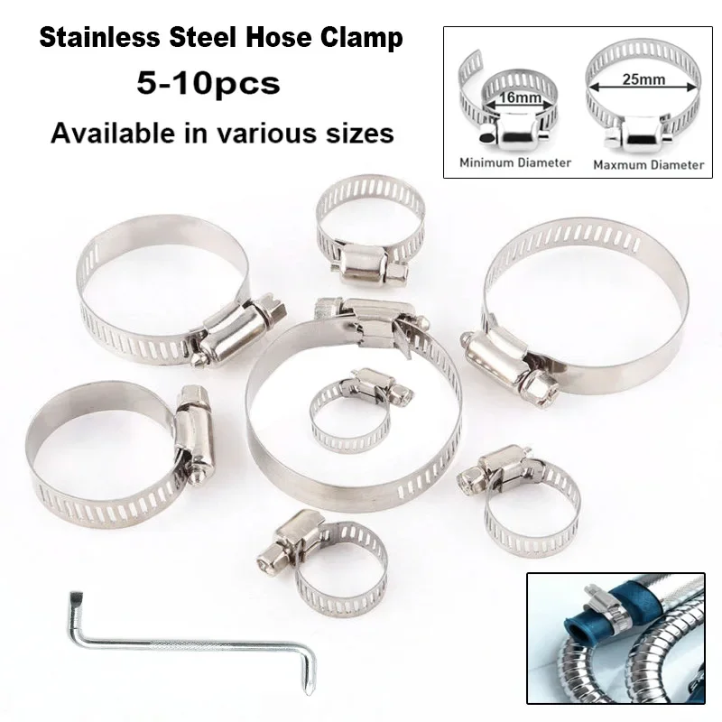 1/5/10pcs 304 Stainles Steel Adjustable Drive Hose Clamp 8mm to152mm Fuel Line Worm Size Clip Hoops Hose Clamp
1/5/10pcs 304 Stainles Steel Adjustable Drive Hose Clamp 8mm to152mm Fuel Line Worm Size Clip Hoops Hose Clamp