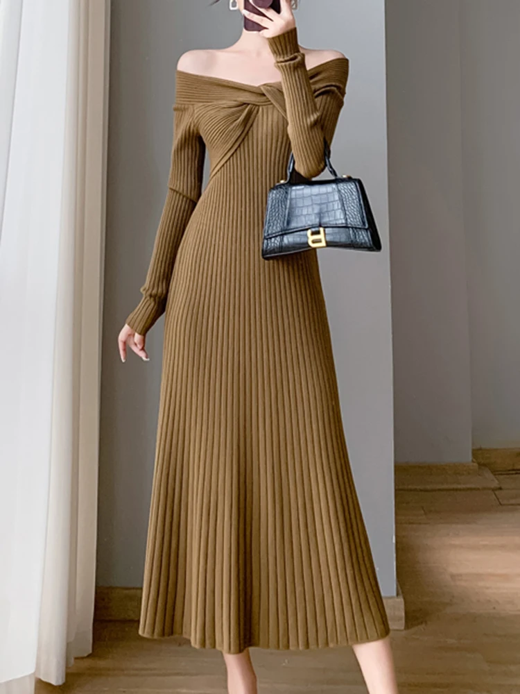 QOERLIN Women Criss-Cross Off Shoulder Long Dress Long Sleeve 2024 New Autumn Winter High Waist A-Lien Maxi Sweater Dress Female
QOERLIN Women Criss-Cross Off Shoulder Long Dress Long Sleeve 2024 New Autumn Winter High Waist A-Lien Maxi Sweater Dress Female