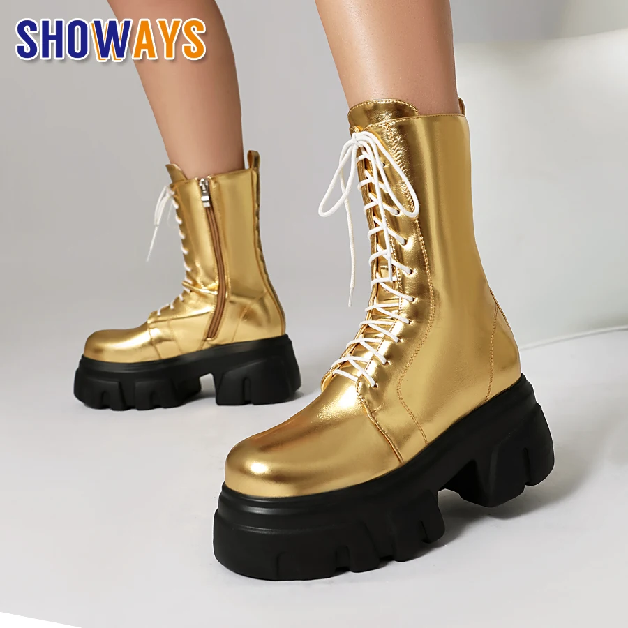 Gold British Women Platform Ankle Boots High Thick Heels Round Toe Silver Brown Black Dress Party Lady Retro Lace-up Daddy Shoes
Gold British Women Platform Ankle Boots High Thick Heels Round Toe Silver Brown Black Dress Party Lady Retro Lace-up Daddy Shoes