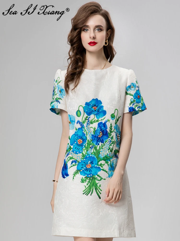Seasixiang Fashion Designer Summer Jacquard Mini Dress Women's O-Neck Short Sleeve Beading Flower Print Vintage Dresses
Seasixiang Fashion Designer Summer Jacquard Mini Dress Women's O-Neck Short Sleeve Beading Flower Print Vintage Dresses
