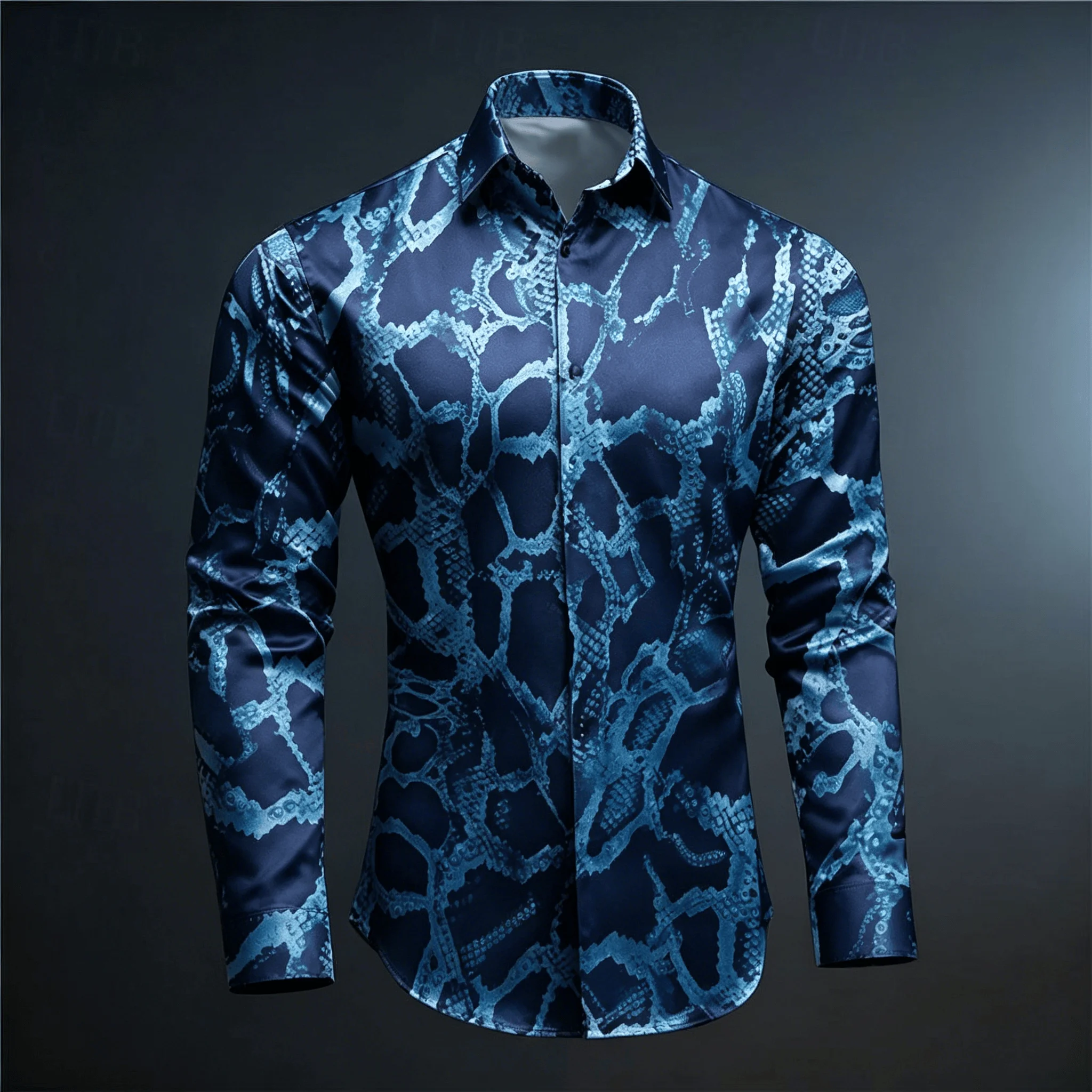 Men's Blue Snake Skin Print Long Sleeve Shirt, Animal Python Pattern Casual Button Down for Spring & Summer
Men's Blue Snake Skin Print Long Sleeve Shirt, Animal Python Pattern Casual Button Down for Spring & Summer