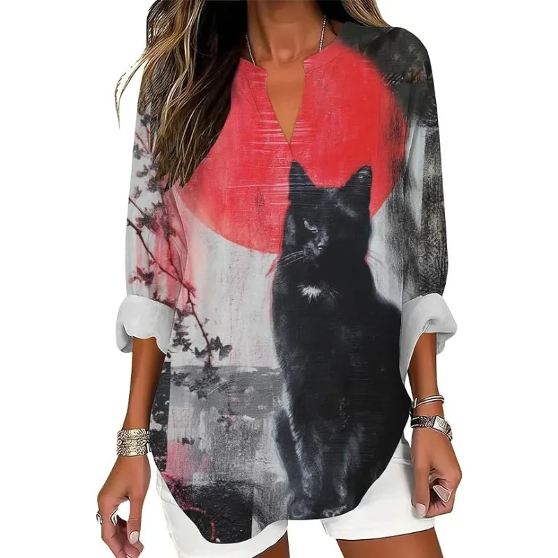 Women's Medium Long Sleeve Shirt Summer Casual V-Neck Shirt 2025 Animal Print Pattern Cute Cat Leisure Time Art
Women's Medium Long Sleeve Shirt Summer Casual V-Neck Shirt 2025 Animal Print Pattern Cute Cat Leisure Time Art