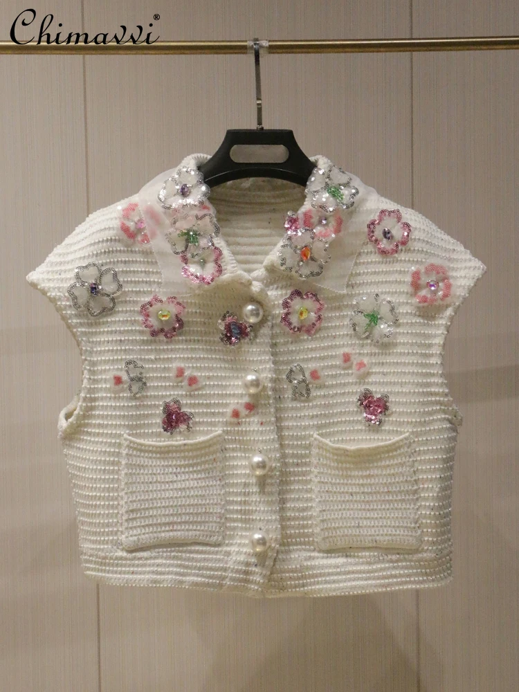 2025 Summer Clothes New Fashion Sweet Three-dimensional Flower Beaded Vest Temperament Short-sleeved Lapel Cardigan Tanks Top
2025 Summer Clothes New Fashion Sweet Three-dimensional Flower Beaded Vest Temperament Short-sleeved Lapel Cardigan Tanks Top