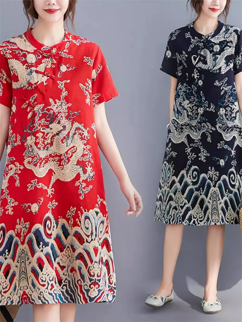 Ethnic Style Button Up Cheongsam 2024 Summer Chinese Cotton And Llinen Printed Stand Collar Short Sleeve Dress Women Qipao Z4902
Ethnic Style Button Up Cheongsam 2024 Summer Chinese Cotton And Llinen Printed Stand Collar Short Sleeve Dress Women Qipao Z4902