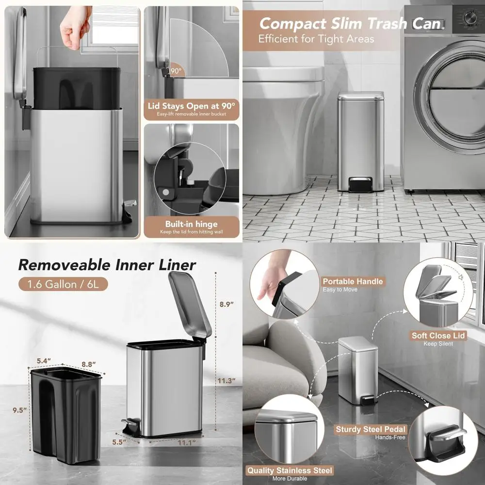 Мусорный бак из нержавеющей стали объемом 6 л со съемным ведром и педалью для дома и офиса
Мусорный бак из нержавеющей стали объемом 6 л со съемным ведром и педалью для дома и офиса