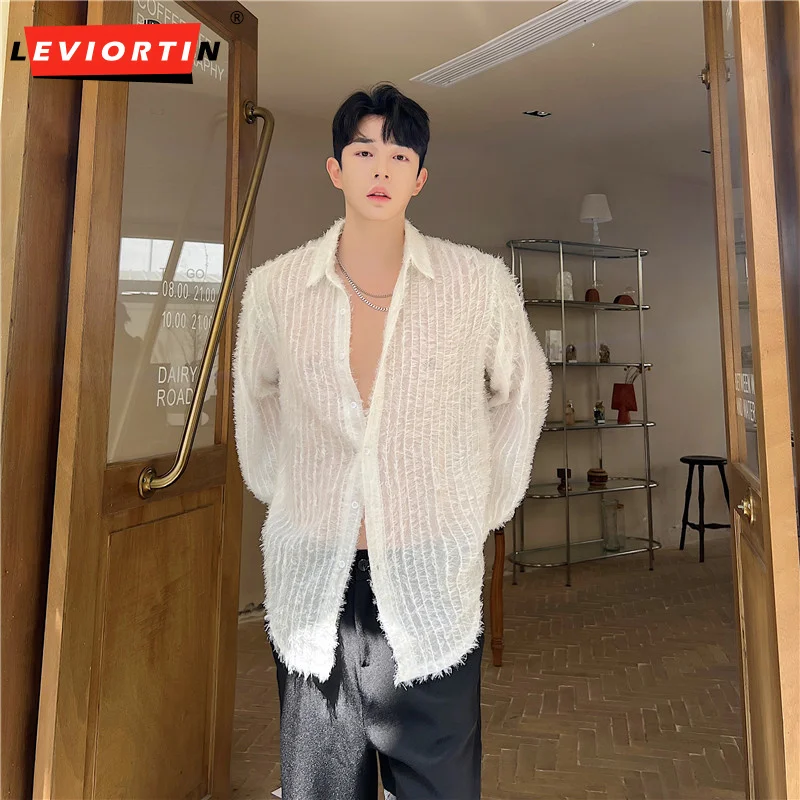 Men Shirt Solid Mesh Transparent Striped Tassel Sexy Lapel Long Sleeve Blouse Streetwear Loose Chic Personality Casual Camisas
Men Shirt Solid Mesh Transparent Striped Tassel Sexy Lapel Long Sleeve Blouse Streetwear Loose Chic Personality Casual Camisas