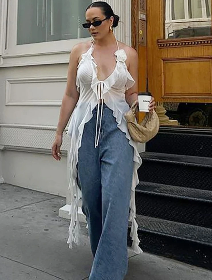 Ruffles Flowers Tank Tops Women Mesh Summer Sexy Deep V-Neck Irregular Tassel Halter Backless Camisole Wild Street
Ruffles Flowers Tank Tops Women Mesh Summer Sexy Deep V-Neck Irregular Tassel Halter Backless Camisole Wild Street