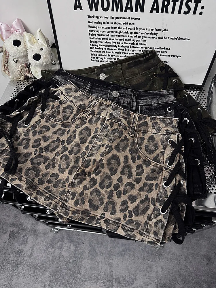 Outlet Leopard Print Rope Bound Denim Skirt Retro Sexy Bodycon A-Line Short Skirt Casual High Waist Summer Dress 12 Se707e4b391f54a7984df56507e74e4e5j