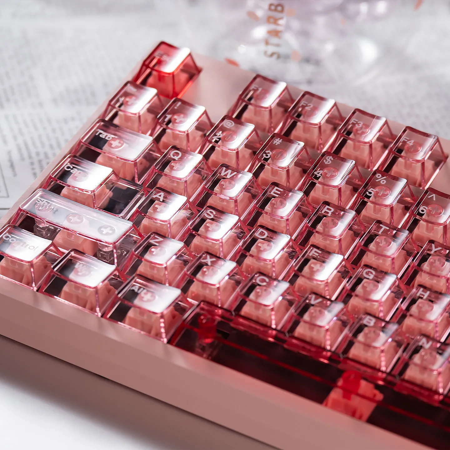 Pink Transparent Keycaps Cherry Profile UV pad print PC Keycap Custom Keyboard Cap For Mechanical Keyboard Accessories