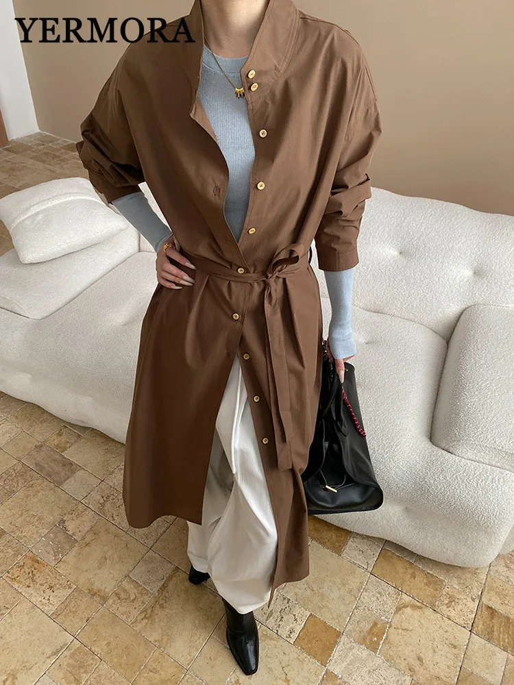 YERMORA Coffee Belt Big Size Brief Thin Trench For Women Lapel Long Sleeve Loose New Windbreaker Fashion Tide Spring Autumn 2025
YERMORA Coffee Belt Big Size Brief Thin Trench For Women Lapel Long Sleeve Loose New Windbreaker Fashion Tide Spring Autumn 2025