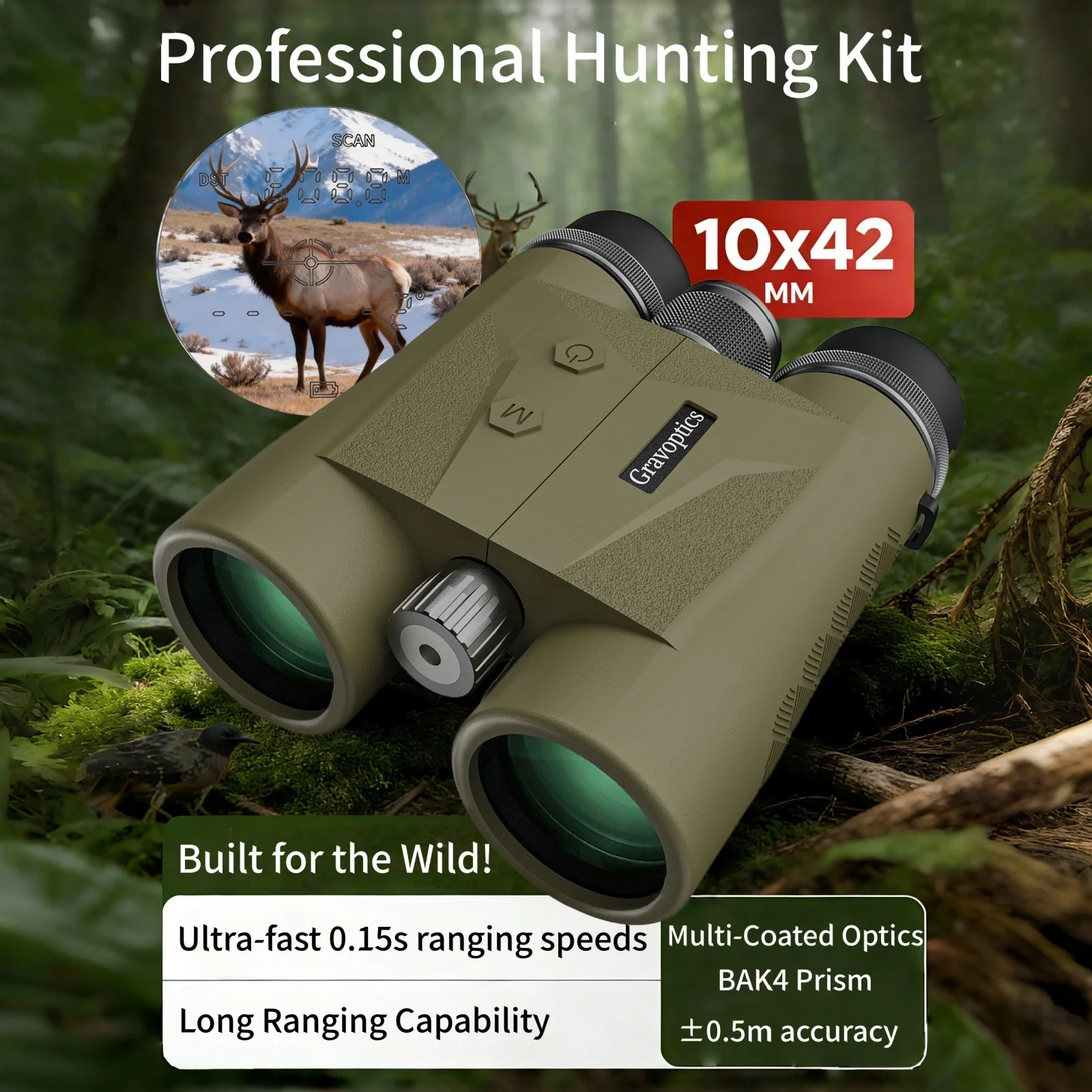 Бинокль-дальномер Gravoptics 1800M/2400M с лазером, 10x42 HD, водонепроницаемый (IP65) для охоты и туризма
Бинокль-дальномер Gravoptics 1800M/2400M с лазером, 10x42 HD, водонепроницаемый (IP65) для охоты и туризма